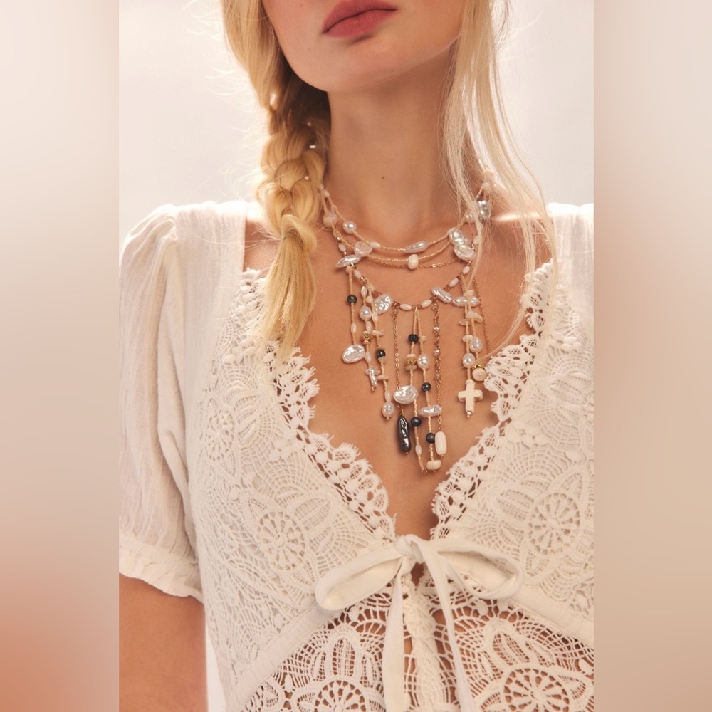 Free People Ariana Ost something beautiful Boho Pearl and Bead Necklace
